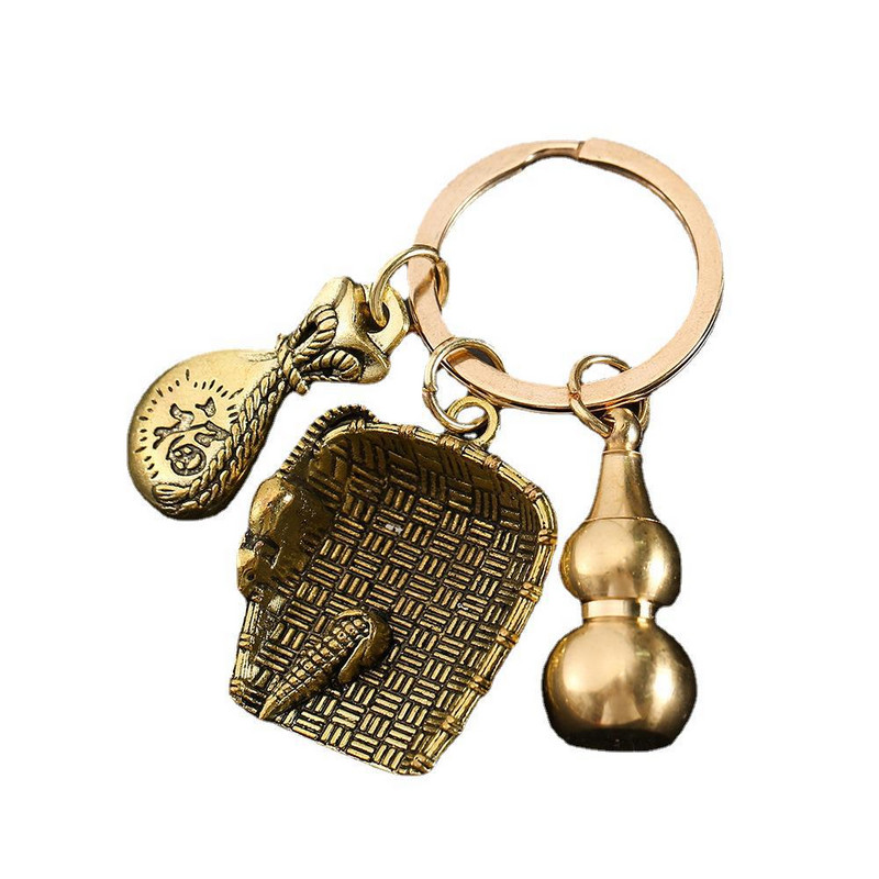 Nový horúci predaj mosadzná tekvica Pixiu kľúčenka od čistej medi tekvica vrecko na šťastie lopatka krúžok na kľúče od auta K5051