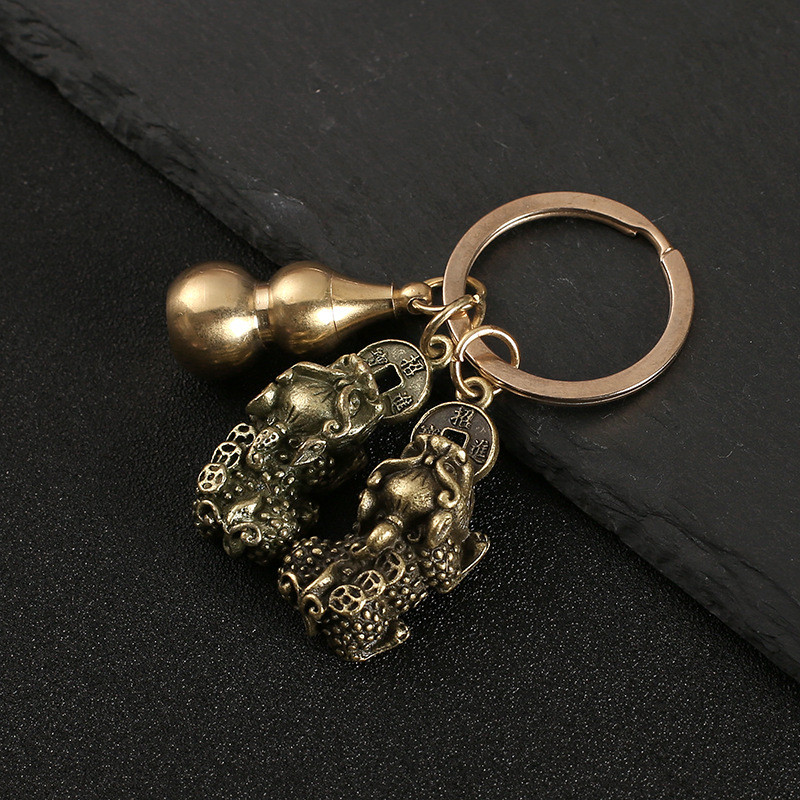 Nový horúci predaj mosadzná tekvica Pixiu kľúčenka od čistej medi tekvica vrecko na šťastie lopatka krúžok na kľúče od auta K5051