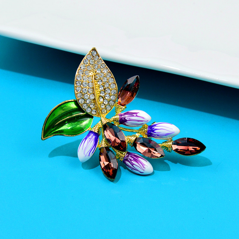 CINDY XIANG Broșe cu flori cu stras pentru femei, frumos emailat, struguri, haină, pulover, bijuterii de nuntă