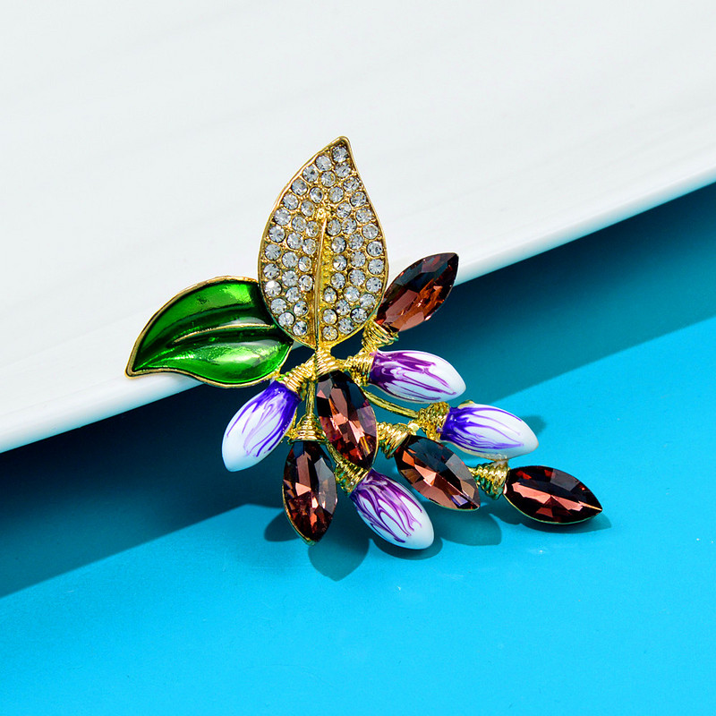 CINDY XIANG Broșe cu flori cu stras pentru femei, frumos emailat, struguri, haină, pulover, bijuterii de nuntă