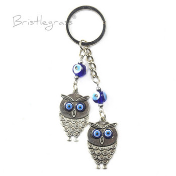 BRISTLEGRASS Turkish Blue Evil Eye Rhinestone Κουκουβάγια Μπρελόκ Μπρελόκ αυτοκινήτου Μπρελόκ Δαχτυλίδι Κάτοχος Φυλαχτό Γούρι Κρεμαστό μενταγιόν ευλογία