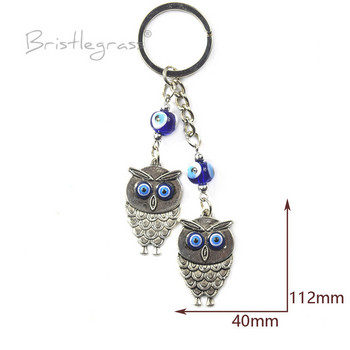 BRISTLEGRASS Turkish Blue Evil Eye Rhinestone Κουκουβάγια Μπρελόκ Μπρελόκ αυτοκινήτου Μπρελόκ Δαχτυλίδι Κάτοχος Φυλαχτό Γούρι Κρεμαστό μενταγιόν ευλογία