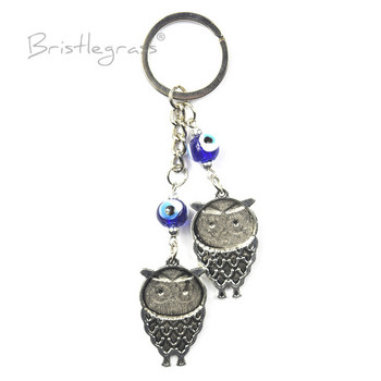 BRISTLEGRASS Turkish Blue Evil Eye Rhinestone Κουκουβάγια Μπρελόκ Μπρελόκ αυτοκινήτου Μπρελόκ Δαχτυλίδι Κάτοχος Φυλαχτό Γούρι Κρεμαστό μενταγιόν ευλογία