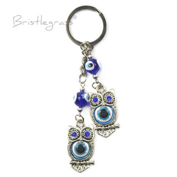 BRISTLEGRASS Turkish Blue Evil Eye Rhinestone Κουκουβάγια Μπρελόκ Μπρελόκ αυτοκινήτου Μπρελόκ Δαχτυλίδι Κάτοχος Φυλαχτό Γούρι Κρεμαστό μενταγιόν ευλογία