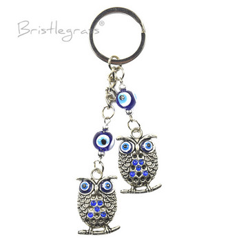 BRISTLEGRASS Turkish Blue Evil Eye Rhinestone Κουκουβάγια Μπρελόκ Μπρελόκ αυτοκινήτου Μπρελόκ Δαχτυλίδι Κάτοχος Φυλαχτό Γούρι Κρεμαστό μενταγιόν ευλογία