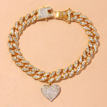 Chunky Miami Cuban Link Chain Anklet Iced Out Гривна за жени Мъже Rhinestone Hip Hop Foot Rock Heart Shaped Anklets на едро