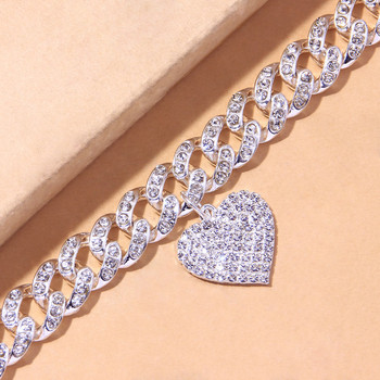 Chunky Miami Cuban Link Chain Anklet Iced Out Гривна за жени Мъже Rhinestone Hip Hop Foot Rock Heart Shaped Anklets на едро