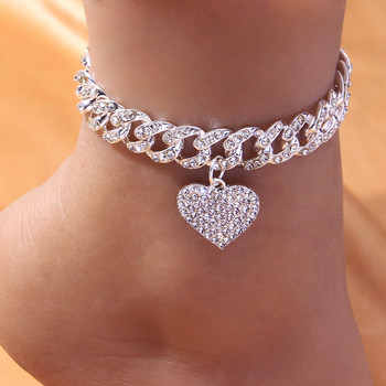 Chunky Miami Cuban Link Chain Anklet Iced Out Гривна за жени Мъже Rhinestone Hip Hop Foot Rock Heart Shaped Anklets на едро