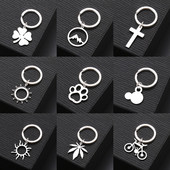 Breloc din oțel inoxidabil Harta lumii frunze de arțar cruce gotică amuletă culoare argintie breloc pentru chei de mașină pentru femei bărbați bijuterii cadouri