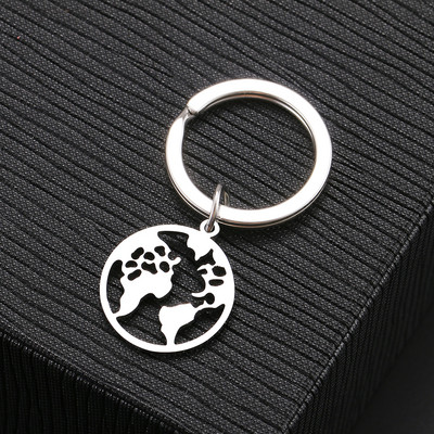 Breloc din oțel inoxidabil Harta lumii frunze de arțar cruce gotică amuletă culoare argintie breloc pentru chei de mașină pentru femei bărbați bijuterii cadouri