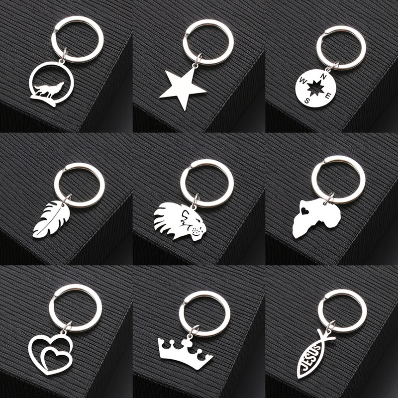 Breloc din oțel inoxidabil Harta lumii frunze de arțar cruce gotică amuletă culoare argintie breloc pentru chei de mașină pentru femei bărbați bijuterii cadouri