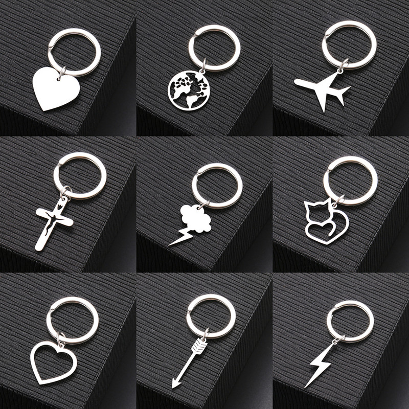 Breloc din oțel inoxidabil Harta lumii frunze de arțar cruce gotică amuletă culoare argintie breloc pentru chei de mașină pentru femei bărbați bijuterii cadouri