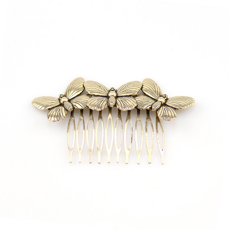 2019 Bijuterii de modă Agrafă de păr de epocă Culoare argintie Culoare aurie Trei piepteni fluture Agrafe Femei Fete Accesorii de petrecere din aliaj