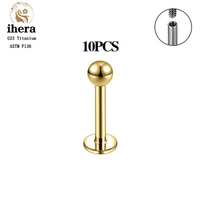 10 DB G23 Titanium Labret piercing ajakgyűrű 16G F136 belső menetes orr-fülbevaló Tragus Helix porcpiercing ékszer
