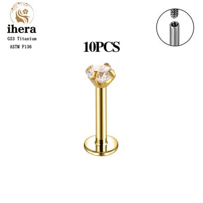10 DB G23 Titanium Labret piercing ajakgyűrű 16G F136 belső menetes orr-fülbevaló Tragus Helix porcpiercing ékszer