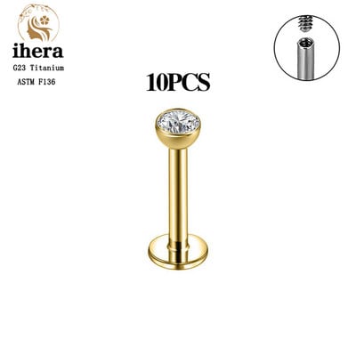 10 DB G23 Titanium Labret piercing ajakgyűrű 16G F136 belső menetes orr-fülbevaló Tragus Helix porcpiercing ékszer