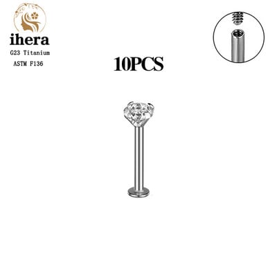 10 DB G23 Titanium Labret piercing ajakgyűrű 16G F136 belső menetes orr-fülbevaló Tragus Helix porcpiercing ékszer