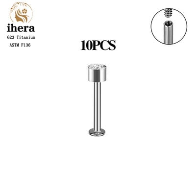 10 DB G23 Titanium Labret piercing ajakgyűrű 16G F136 belső menetes orr-fülbevaló Tragus Helix porcpiercing ékszer