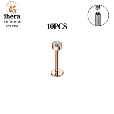 10 DB G23 Titanium Labret piercing ajakgyűrű 16G F136 belső menetes orr-fülbevaló Tragus Helix porcpiercing ékszer