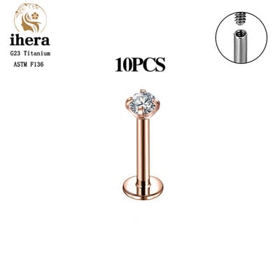 10 DB G23 Titanium Labret piercing ajakgyűrű 16G F136 belső menetes orr-fülbevaló Tragus Helix porcpiercing ékszer