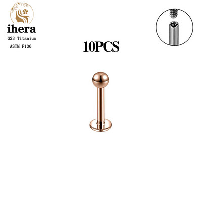 10 DB G23 Titanium Labret piercing ajakgyűrű 16G F136 belső menetes orr-fülbevaló Tragus Helix porcpiercing ékszer