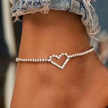 Summer Beach Chinestone Heart Glezen Chain For Women Simple Hollow Love Heart Glezen Гривни Блестящи Сандали Боси Бижута Нови