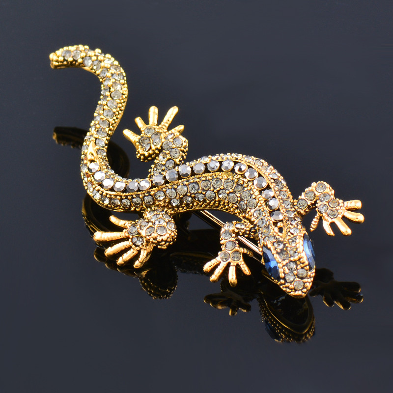 SINLEERY Egyedi Gecko Bross Rózsa Antik Arany Ezüst Szín Inlay Kristálykék Cirkon Eyes Bross Női Ékszer ZD1 SSC