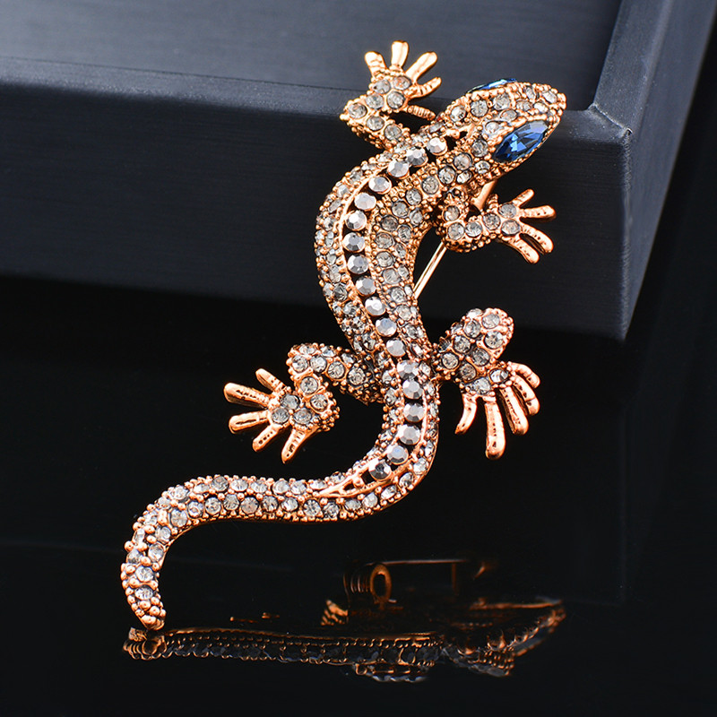 SINLEERY Egyedi Gecko Bross Rózsa Antik Arany Ezüst Szín Inlay Kristálykék Cirkon Eyes Bross Női Ékszer ZD1 SSC
