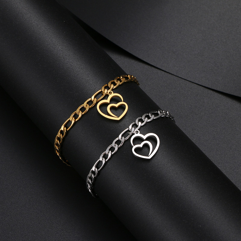 Oțel inoxidabil gleznă cu inimă goală, accesoriu cu lanț cubanez de modă, gleznă de plajă de vară pentru femei, bijuterii pentru picioare, cadouri de culoare aurie