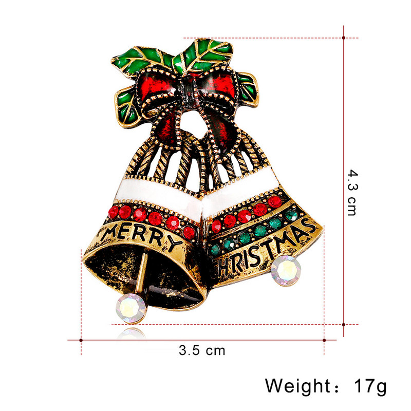 CINDY XIANG Broșe cu clopoței cu smalț cu stras pentru femei Pin de Crăciun