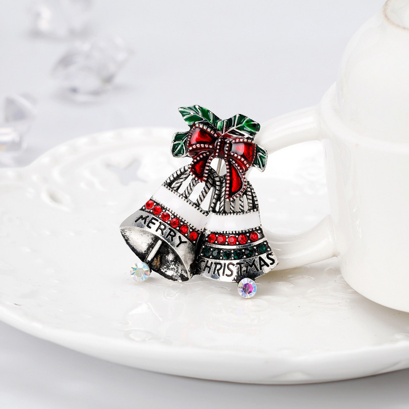 CINDY XIANG Broșe cu clopoței cu smalț cu stras pentru femei Pin de Crăciun
