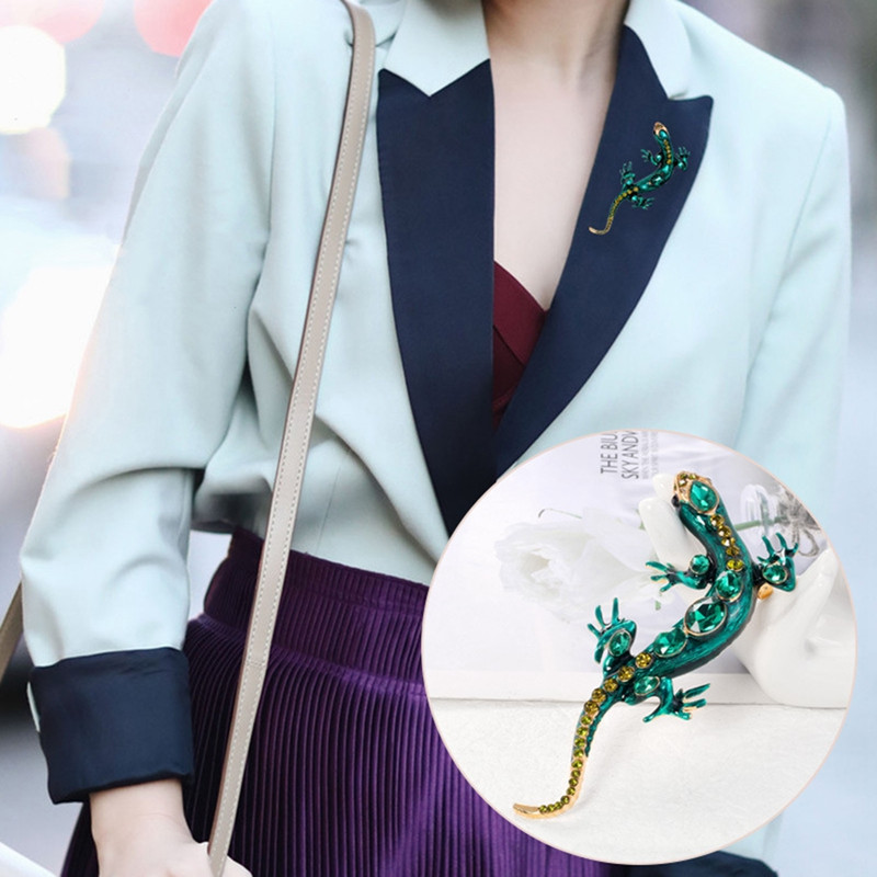 Gušter Gecko Broš Igla Rhinestones Zeleni Gecko Životinje Igle i broševi Corsage Igle za kragnu Odjevni ukrasi Nakit