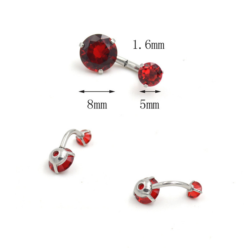 12 culori, dublu rotund, zirconiu cubic, formă geometrică, inel pentru buric, piercing, bijuterii pentru corp, dans club de noapte, 10*1,6*8 mm Brincos