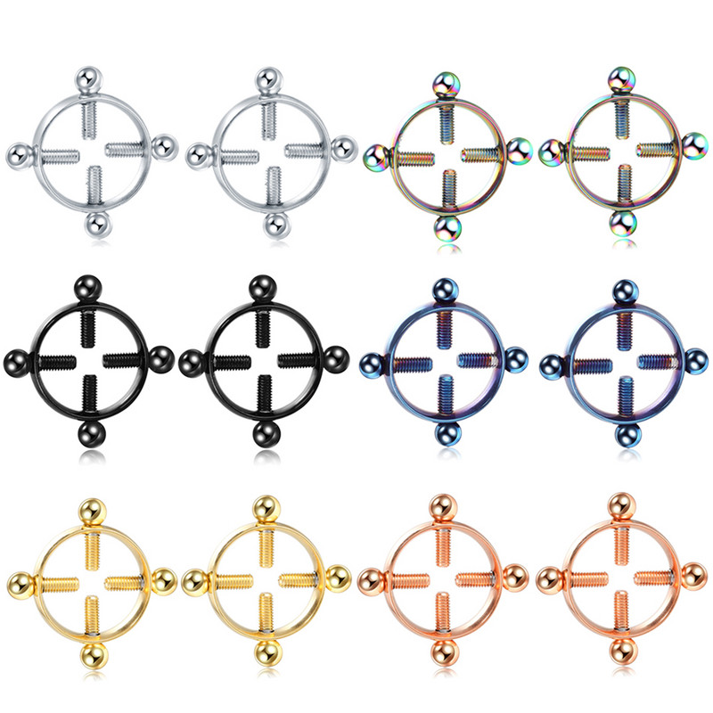 2 buc/lot oțel șurub rotund inele de clemă pentru mamelon artificial piercing sexy pentru femei non-piercing sân fals scut pentru unghii inel bijuterii cadou
