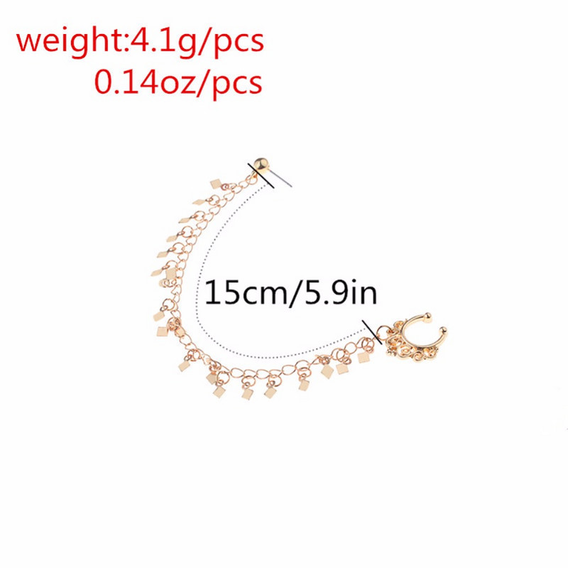 Moda personalitate europeană și americană punk sexy din aliaj cercei pentru femei Cercei cu lanț cu ciucuri geometrice agrafă pentru nas #249355