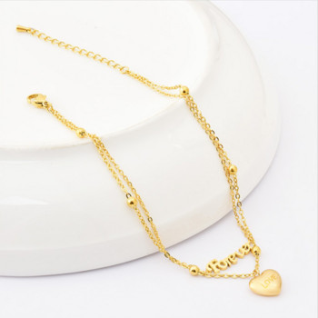 316L неръждаема стомана Нова мода от висок клас бижута 2 слоя с мъниста Forever Love Heart Charm Chain Glezen за жени Tobilleras