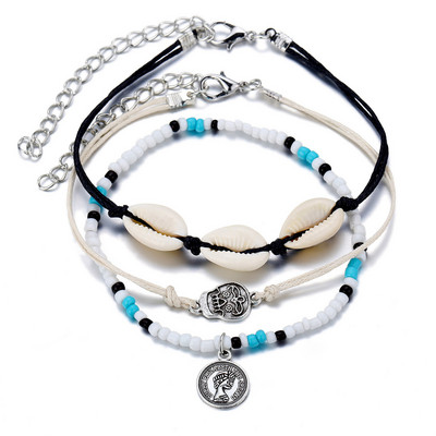 Modna boemska ljetna višeslojna školjkasta gležnjača za žene Boho Ocean Barefoot Plaža na nozi Narukvica Ženske sandale Nakit