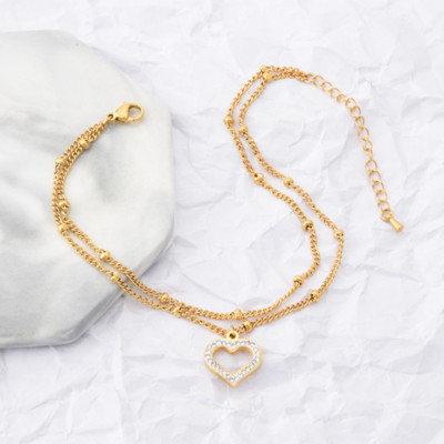 316L nehrđajući čelik, novi modni vrhunski nakit s ugrađenim cirkonom, šarm u obliku ljubavnog srca, dvoslojni lanac s perlama za žene