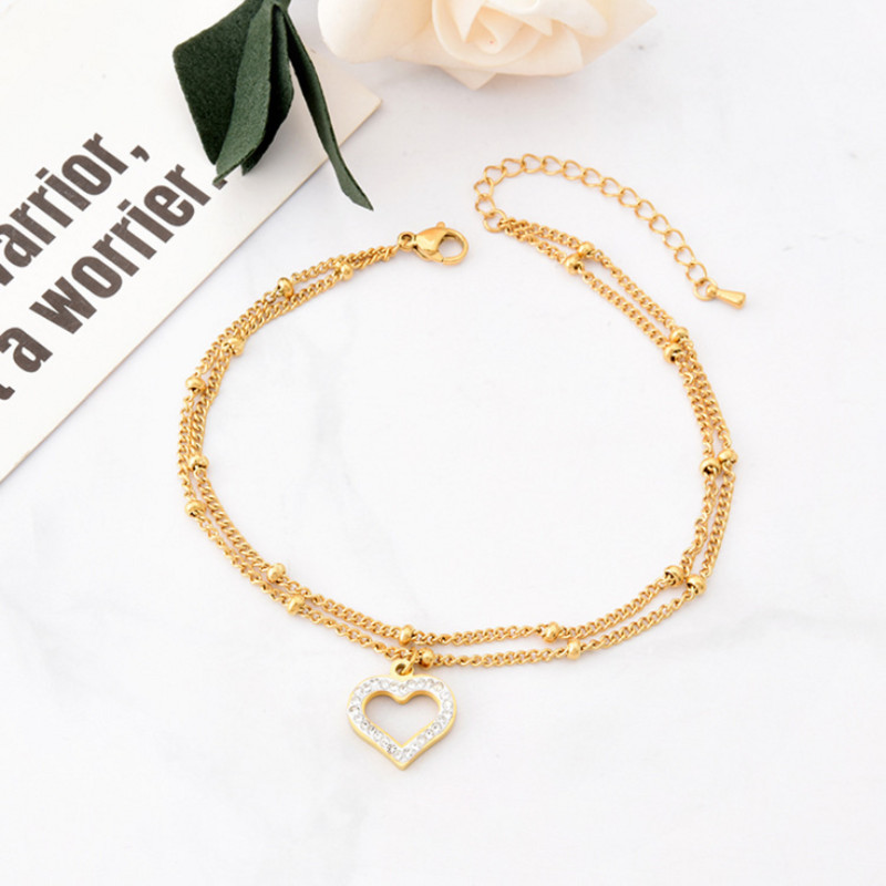 316L nehrđajući čelik, novi modni vrhunski nakit s ugrađenim cirkonom, šarm u obliku ljubavnog srca, dvoslojni lanac s perlama za žene