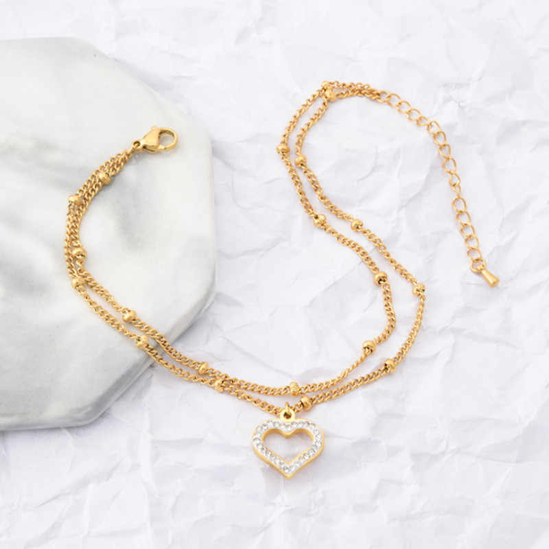 316L nehrđajući čelik, novi modni vrhunski nakit s ugrađenim cirkonom, šarm u obliku ljubavnog srca, dvoslojni lanac s perlama za žene