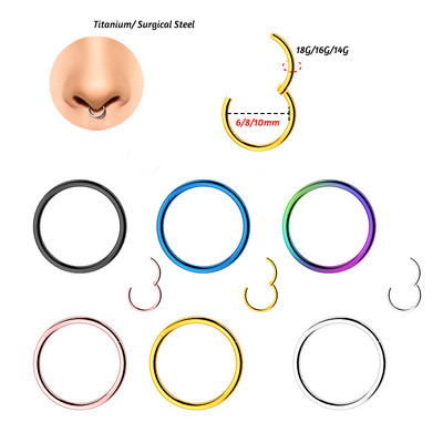 14/16/18/10G Inele cu balamale Clicker pentru nas Inele din titan/oțel Helix Cartilaj Daith Tragus Sleeper Cercei Bijuterii Piercing pentru corp