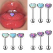 1 ks antialergické chirurgické oceľové opálové prsteňe do jazyka pre ženy v tvare srdca, opálové piercing do ucha, tragusu, chrupavky a líca, šperky 14g/16g