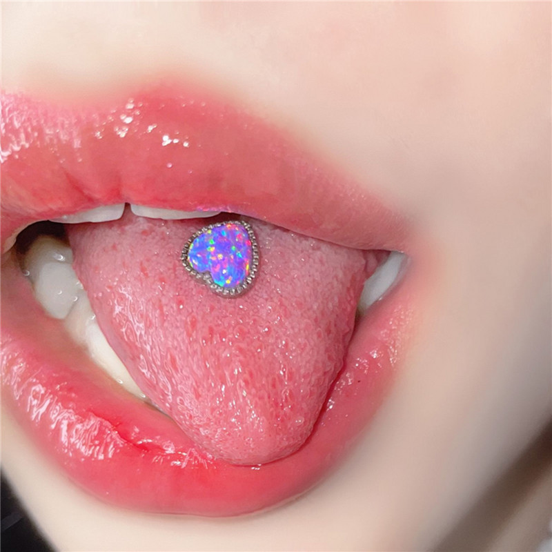 1 ks antialergické chirurgické oceľové opálové prsteňe do jazyka pre ženy v tvare srdca, opálové piercing do ucha, tragusu, chrupavky a líca, šperky 14g/16g