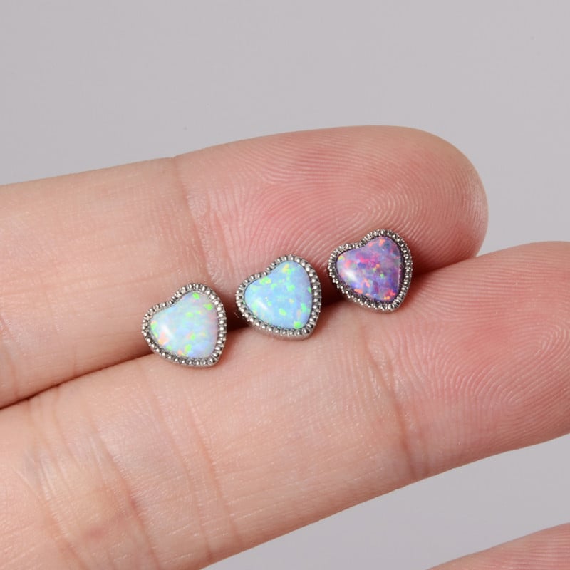 1 ks antialergické chirurgické oceľové opálové prsteňe do jazyka pre ženy v tvare srdca, opálové piercing do ucha, tragusu, chrupavky a líca, šperky 14g/16g