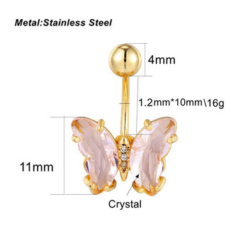 Цветна кристална пеперуда обеца за пъп 16G 10 мм пръстени за пиърсинг на пъпа от хирургическа стомана Женска ушна мида Бижута за тяло