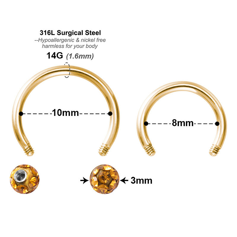 1PC Bling Ferido Nose Septum Prstenovi Potkova Piercing Nakit 16G Hrskavica Helix Tragus Naušnice Hoop Držač za piercing usne 8 mm