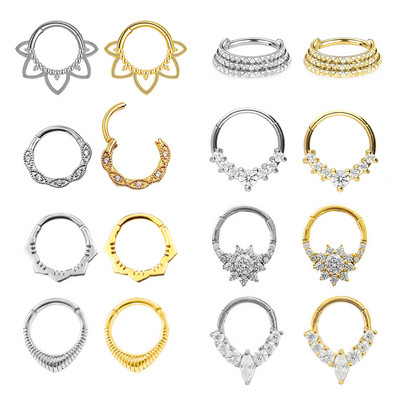 100% 316L sebészeti acél cirkon orrgyűrű Clicker Daith piercing fülporc Helix karika virágok vízcseppek