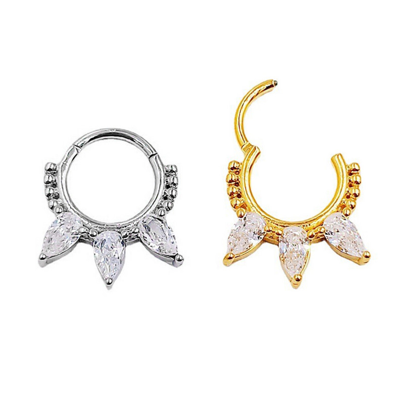100% 316L sebészeti acél cirkon orrgyűrű Clicker Daith piercing fülporc Helix karika virágok vízcseppek