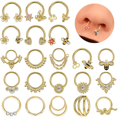 ZS 16G Inimă Floare Septum Piercng Inel Femei Culoare Auriu Inel Nas Bijuterii Oțel Inoxidabil Albină Helix Conch Zircon Cercei Albină