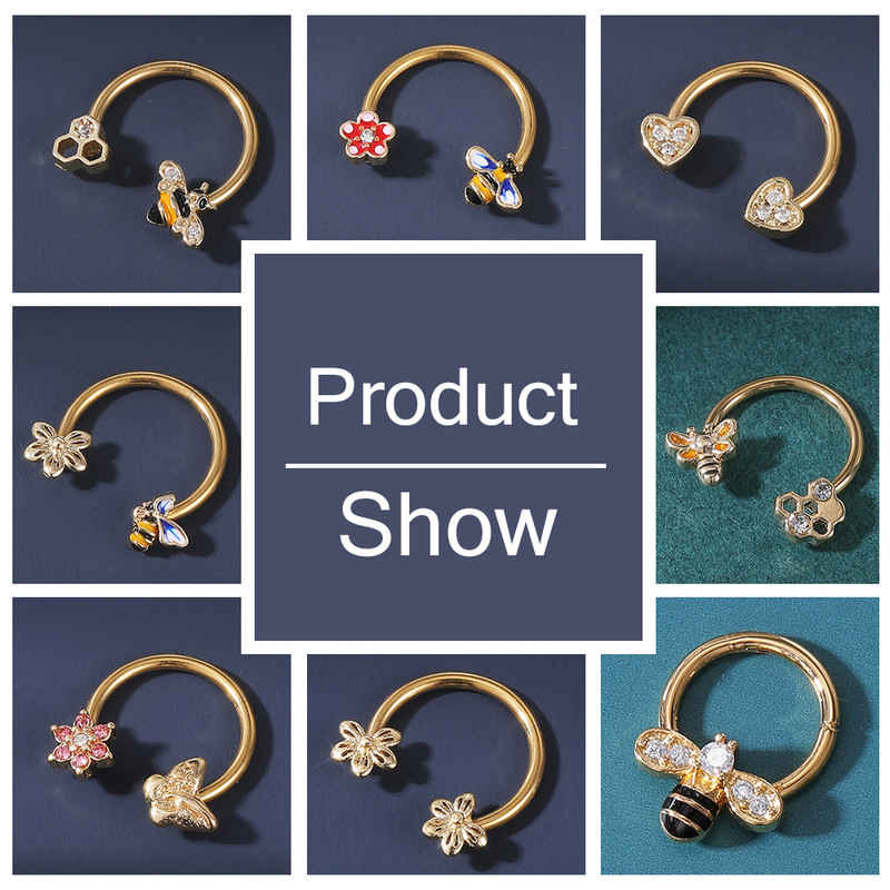 ZS 16G Szív Virág Septum Piercng Ring Női Arany Szín Orr Gyűrű Ékszerek Rozsdamentes acél méhecske Helix kagyló cirkon fülbevaló méhecske